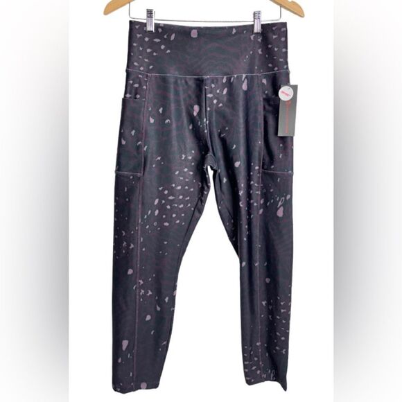 Bally Total Fitness Leggings Women’s Leopard Print Purple Pocket Size Large XL N - Picture 1 of 7